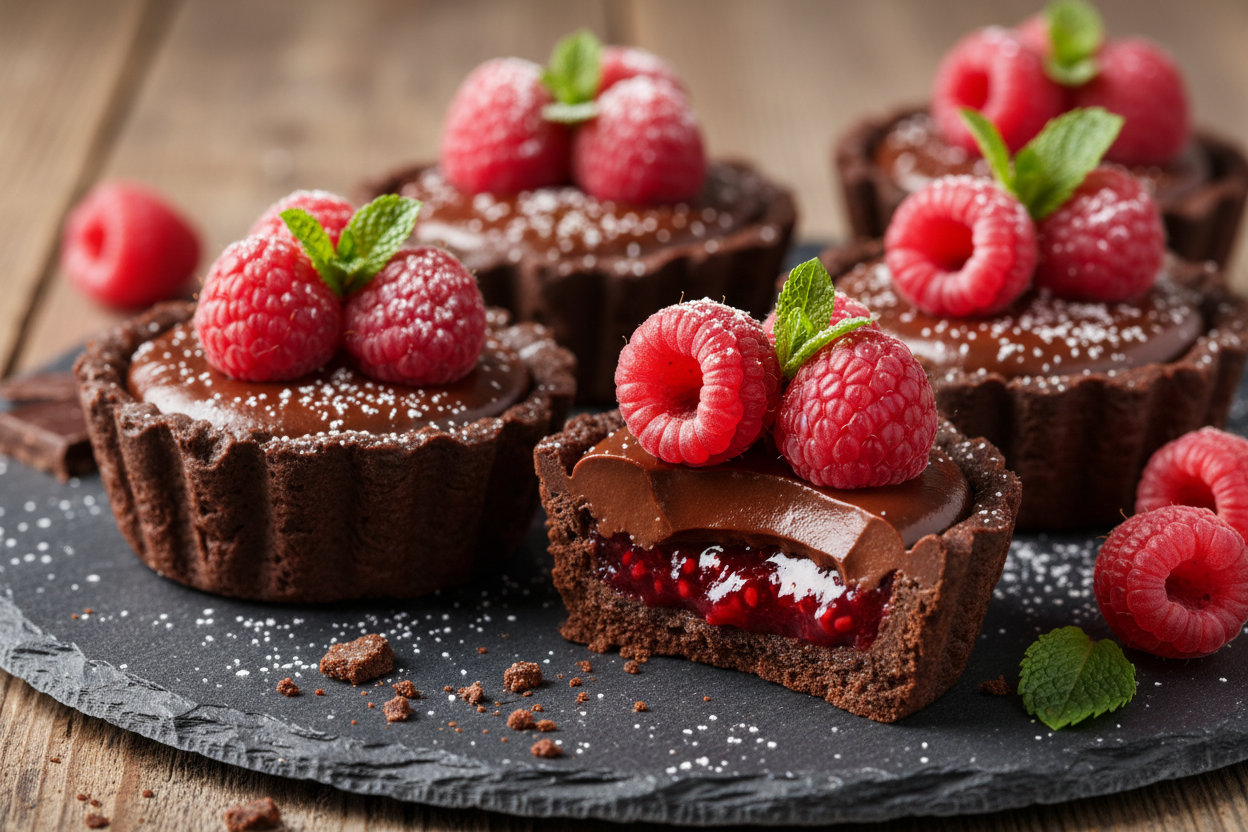 Mini Raspberry Chocolate Ganache Tarts